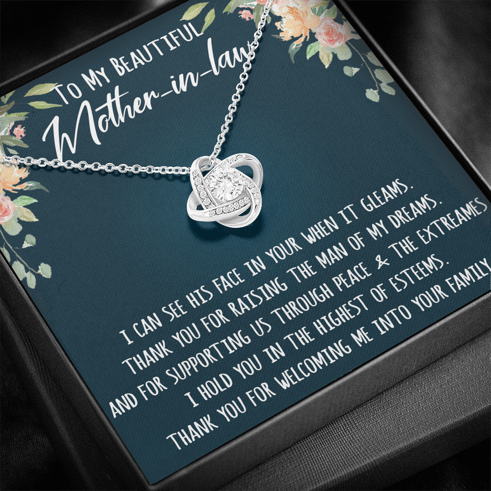 To My Beautiful Mother In Law Gift Ideas - Love Knot Necklace with Inspirational Message Card For Birthday or Special Occasion