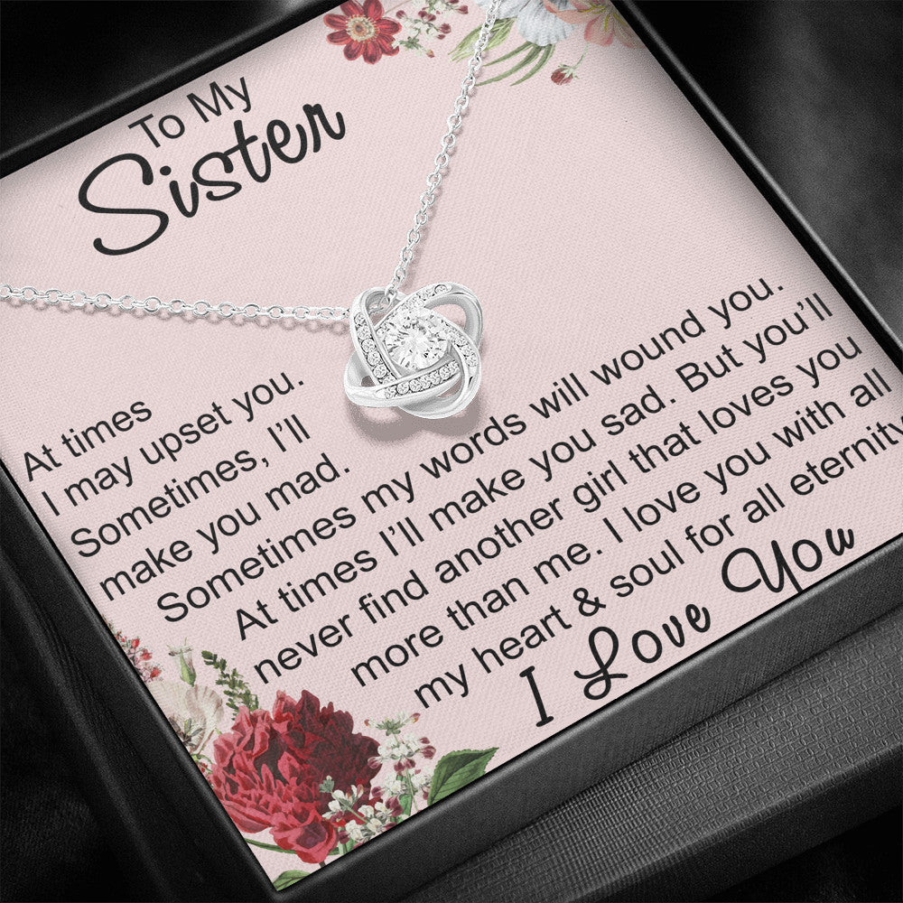 To My Sister Gift - Love Knot Necklace With Inspirational Message Card Surprise Jewelry Present