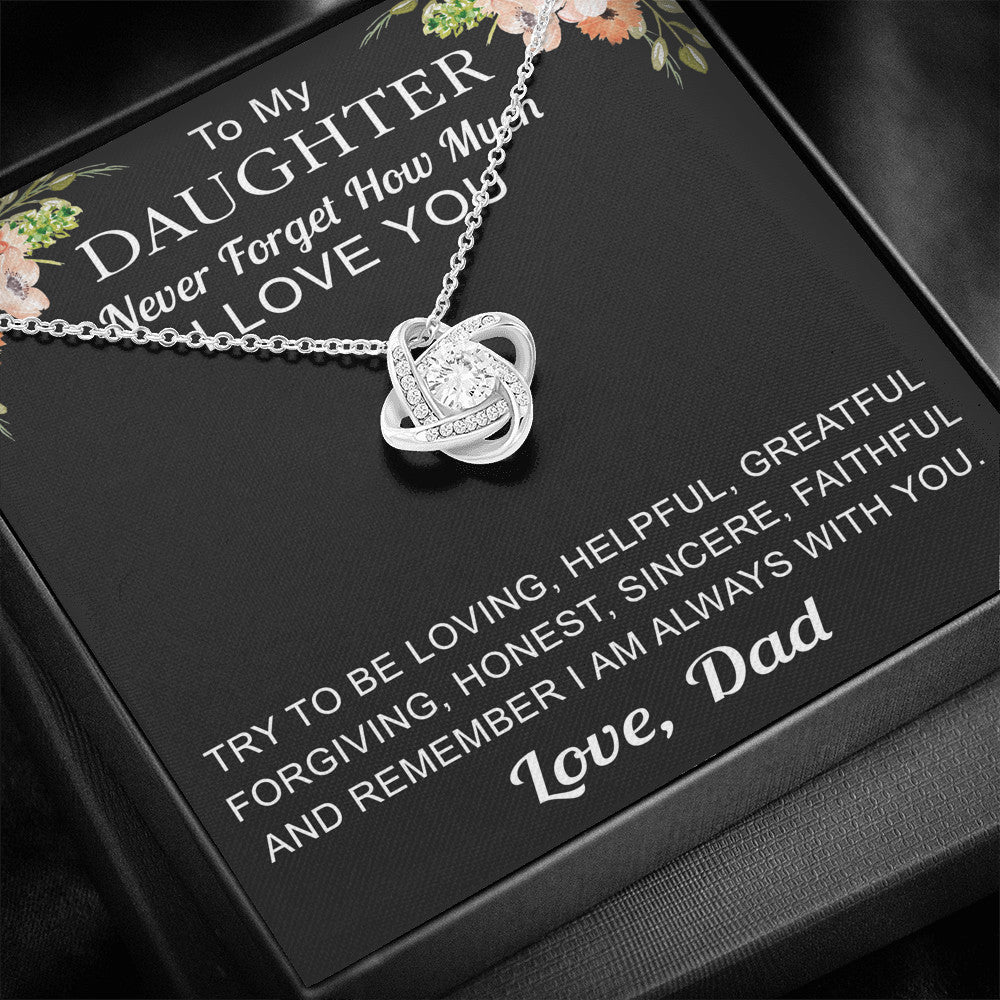 Great Gift For Daughter from Dad - Love Knot Necklace Chain with Inspirational Message Card