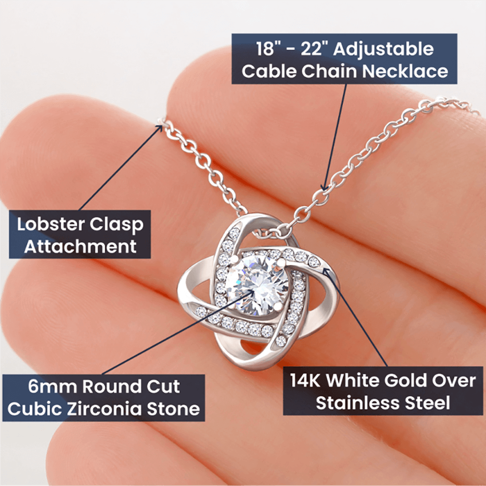 To My Bonus Mom Gift - Love Knot Beauty Necklace with Inspirational Message Card for Upcoming Birthday, Mother's Day or Special Occasion.