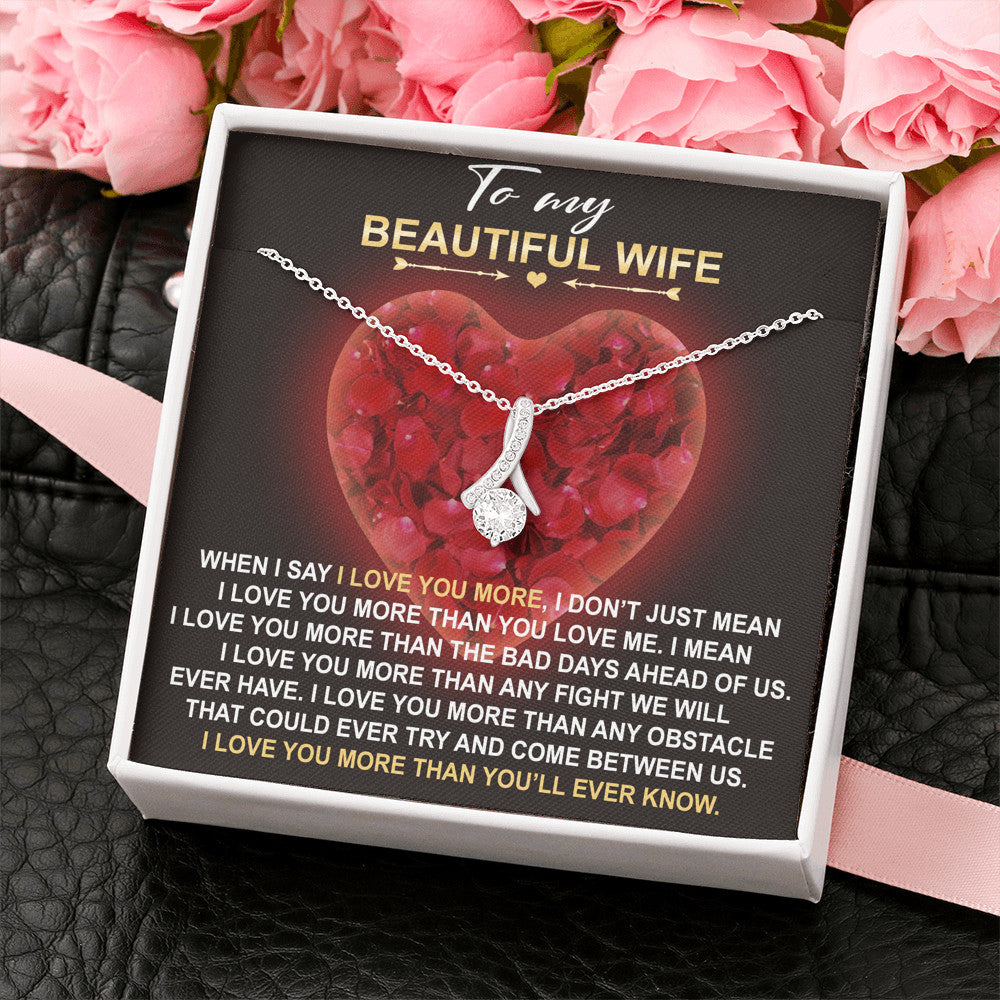 To My Beautiful Wife Gift - Alluring Beauty Necklace Chain with Message Card, Sentimental Mother's Day Gift, Wife Birthday Surprise Necklace