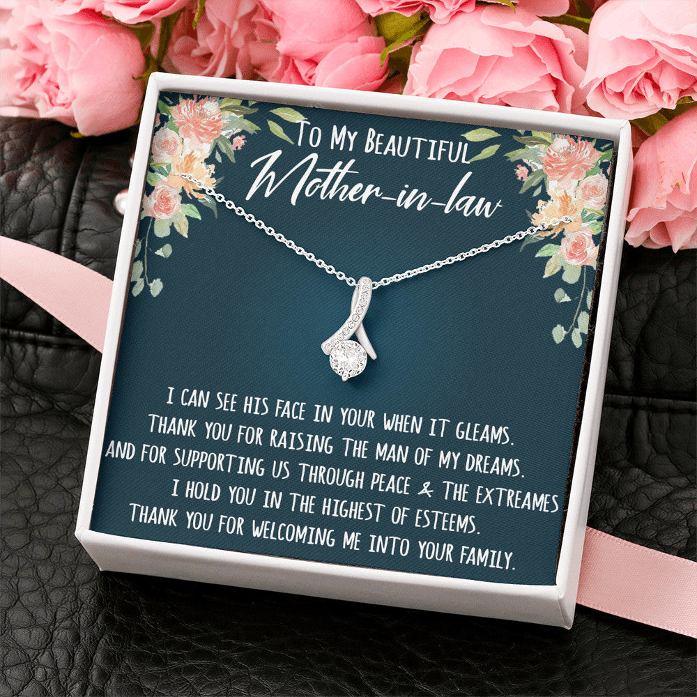 To My Beautiful Mother In Law Gift Ideas - Alluring Beauty Necklace with Inspirational Message Card For Birthday or Special Occasion