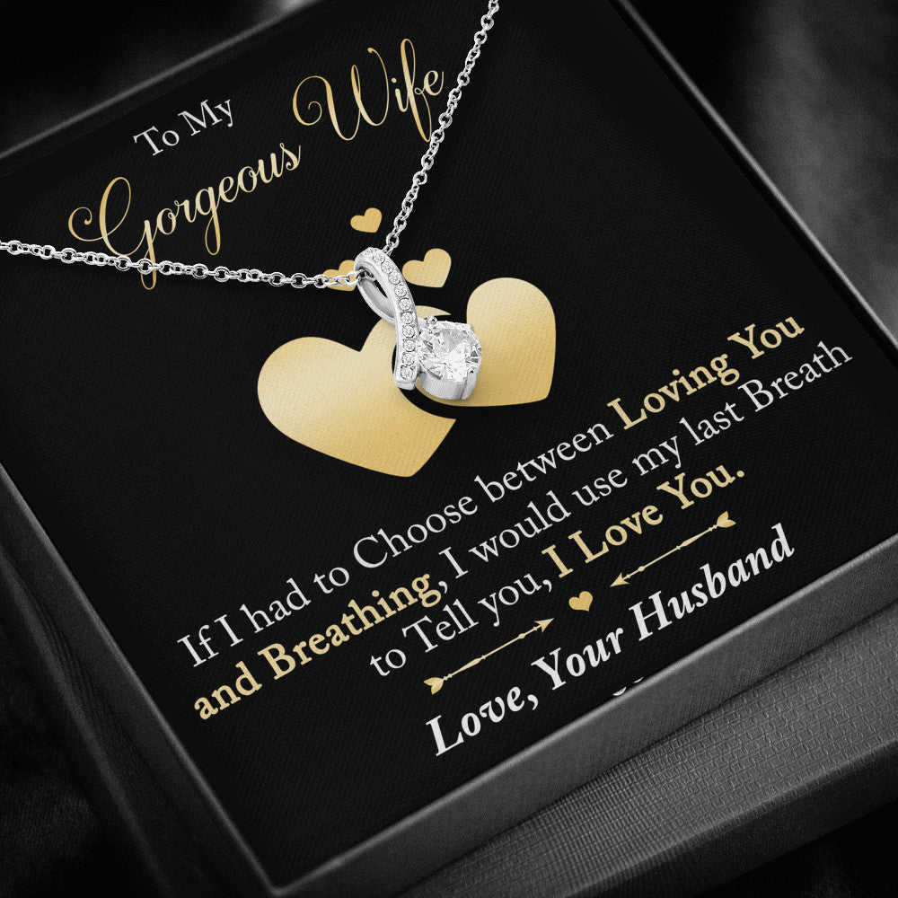 To My Gorgeous Wife Gift - Alluring Beauty Necklace Chain with Message Card, Sentimental Mother's Day Gift, Wife Birthday Surprise Present