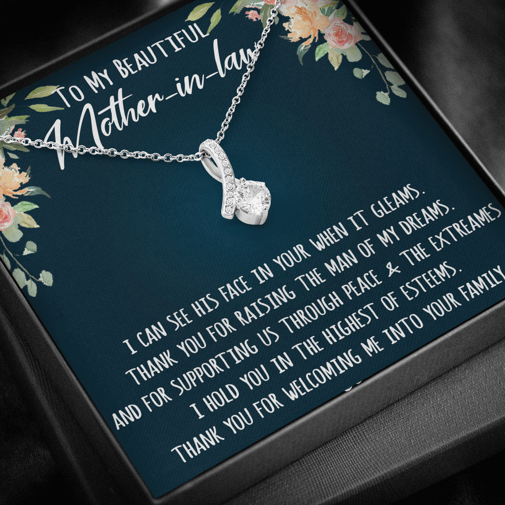 To My Beautiful Mother In Law Gift Ideas - Alluring Beauty Necklace with Inspirational Message Card For Birthday or Special Occasion