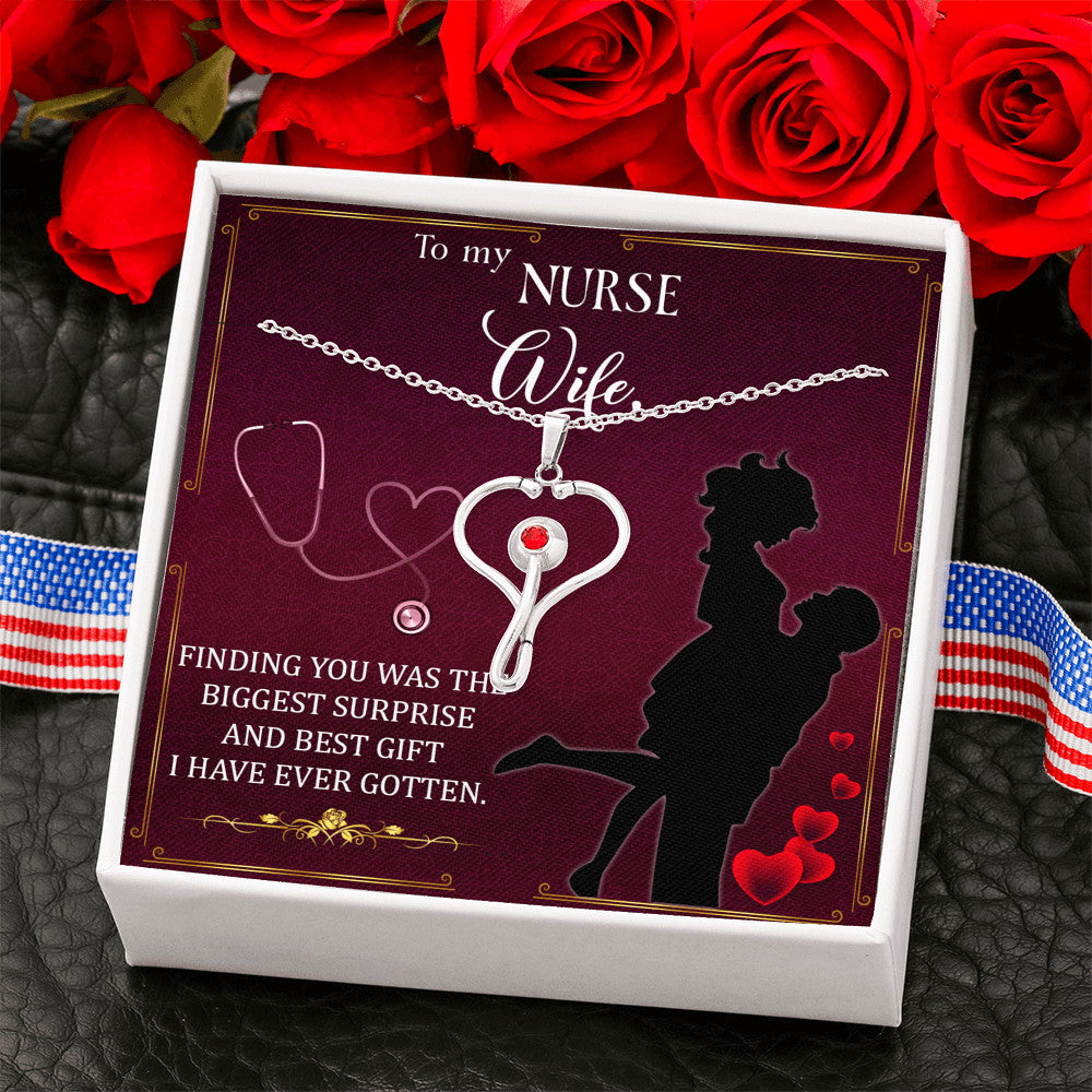 To My Nurse Wife Gift - Finding You Was the Biggest Surprise Stethoscope Necklace For Women