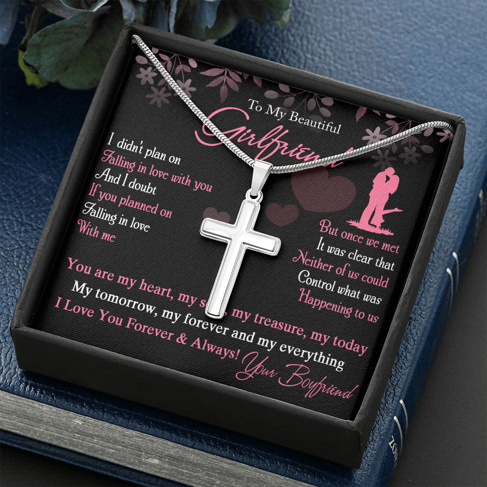 To My Girlfriend Love Gift - You Are My Heart, My Soul, Luxury Cross Necklace With Inspirational Message Card.