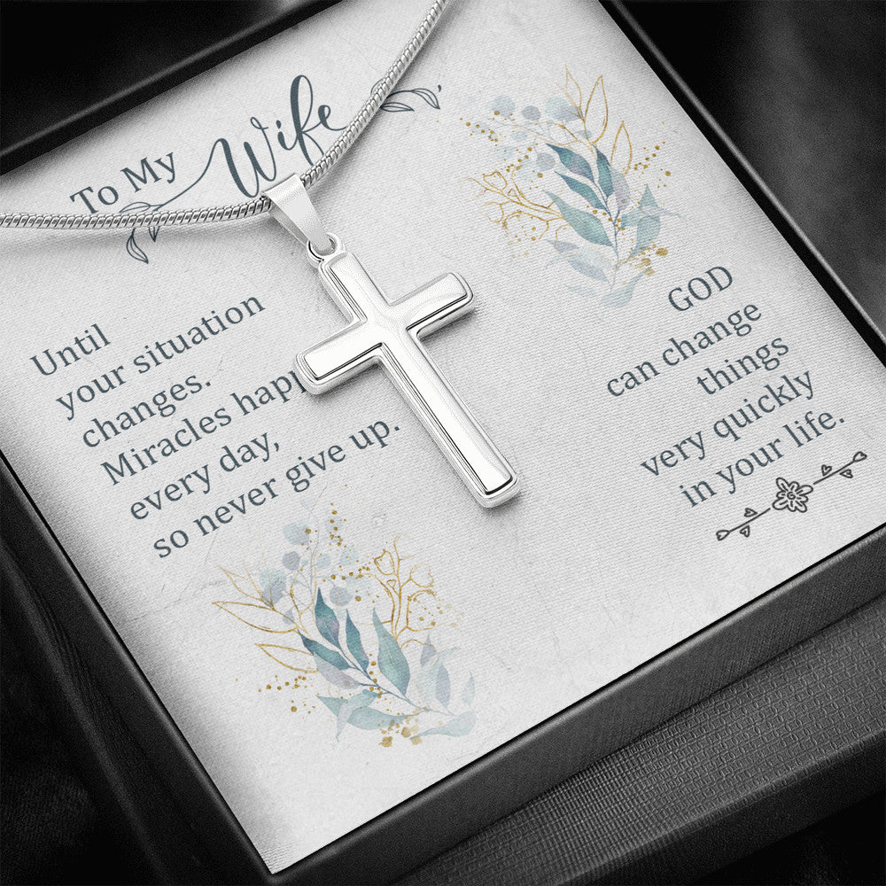 To My Wife Love Gift - Christian Cross Faith Necklace For Lover Bride Women