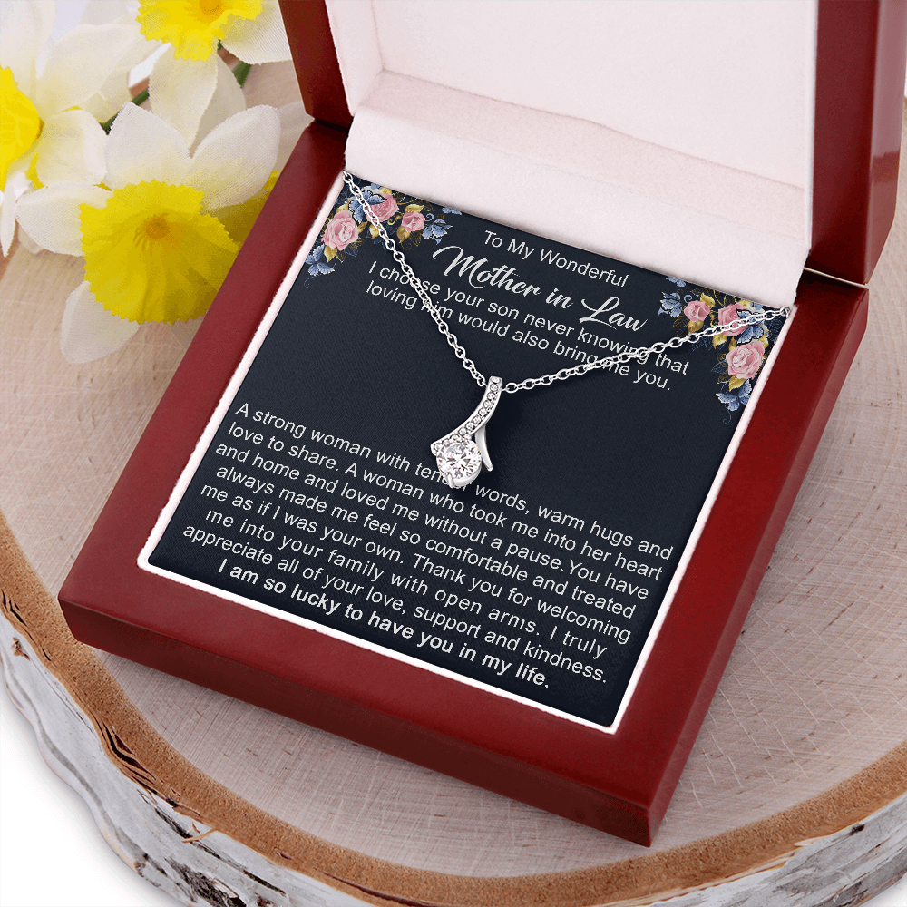 To My Mother in Law Necklace from Daughter - Gift to Mother-in-Law for Christmas Birthday Mother's Day, Message Card to Mom-in-Law