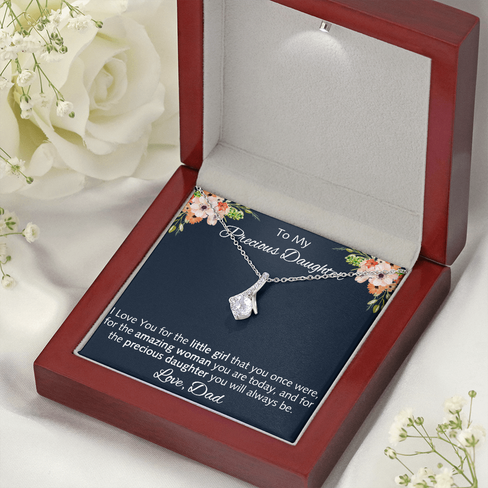 To My Precious Daugher Gift - Alluring Beauty Necklace with Inspirational Message Card for Upcoming Birthday, Back to School or any Special Occasion.