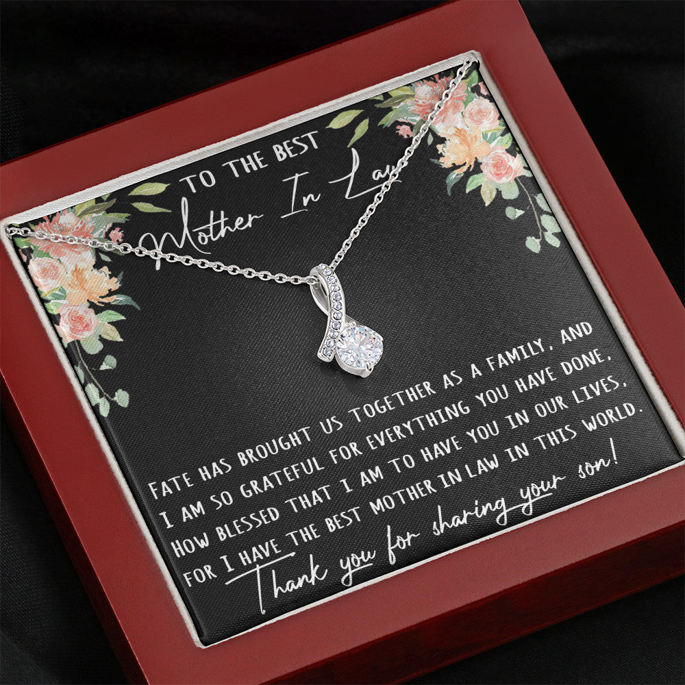 To The Best Mother-In-Law Birthday Gift - Alluring Beauty Necklace with Inspirational Message Card.