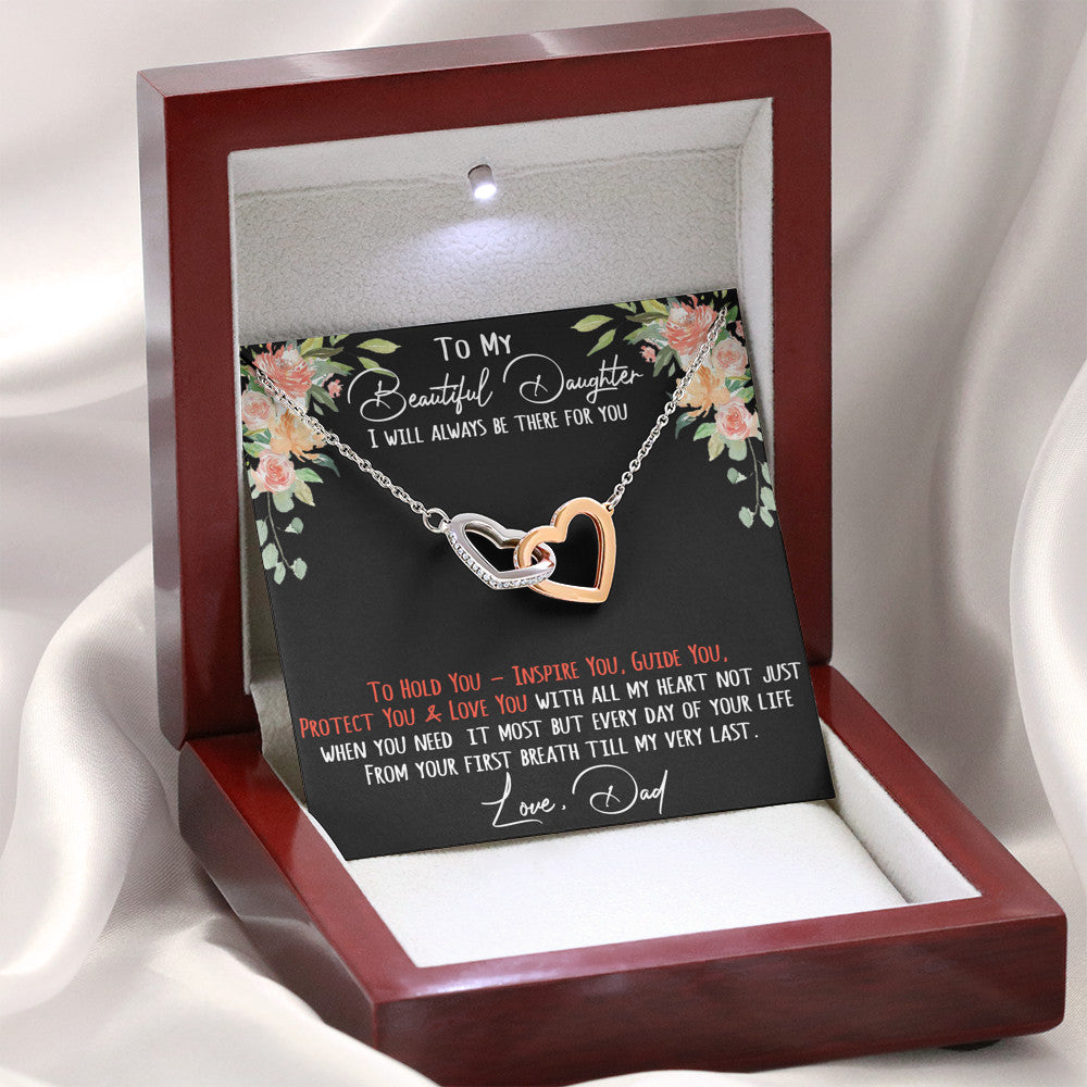 To My Daughter Love Gift - Interlock Heart Joined Necklace with Inspirational Message Card for Little Girl