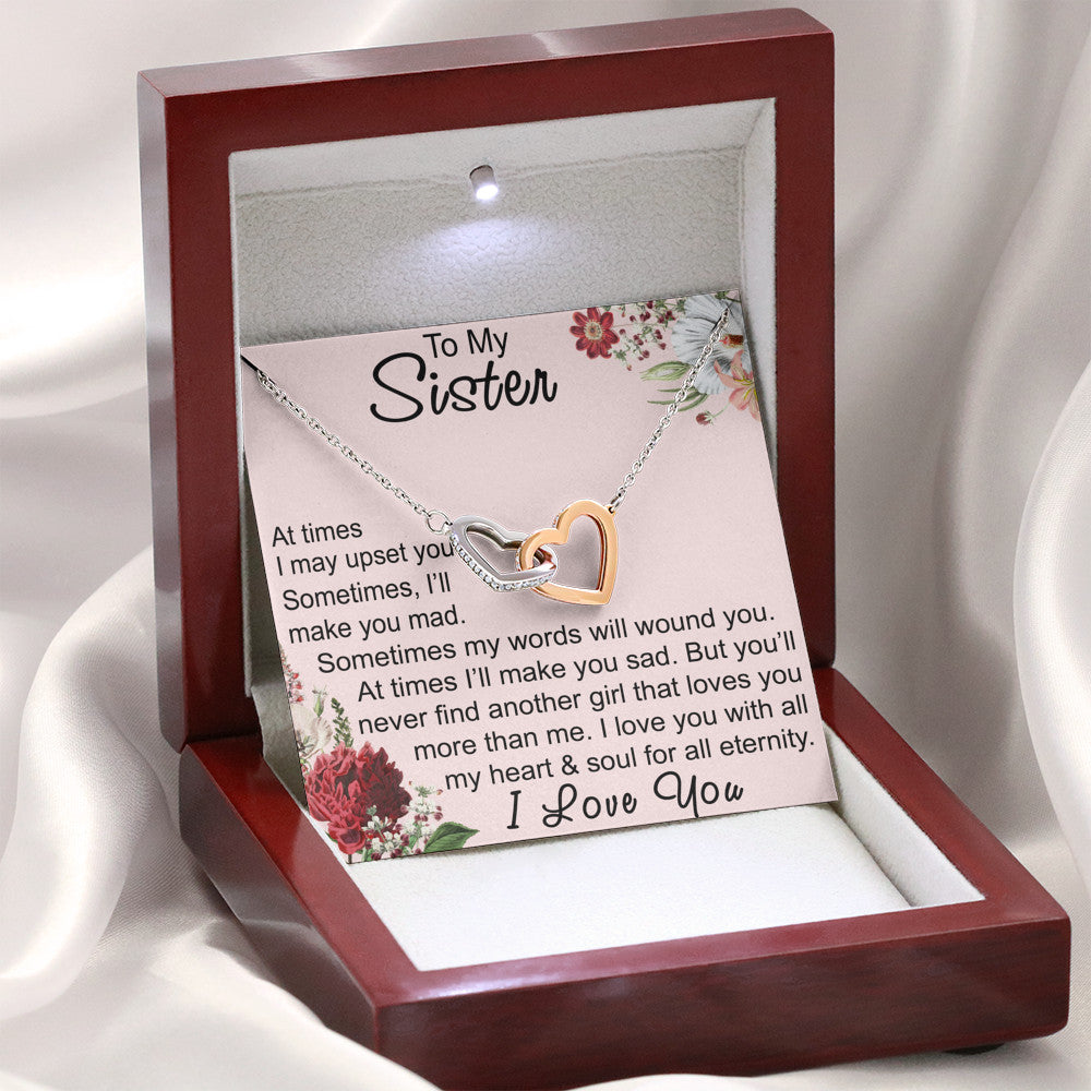 To My Sister Gift - Luxury Interlock Heart Necklace With Inspirational Message Card