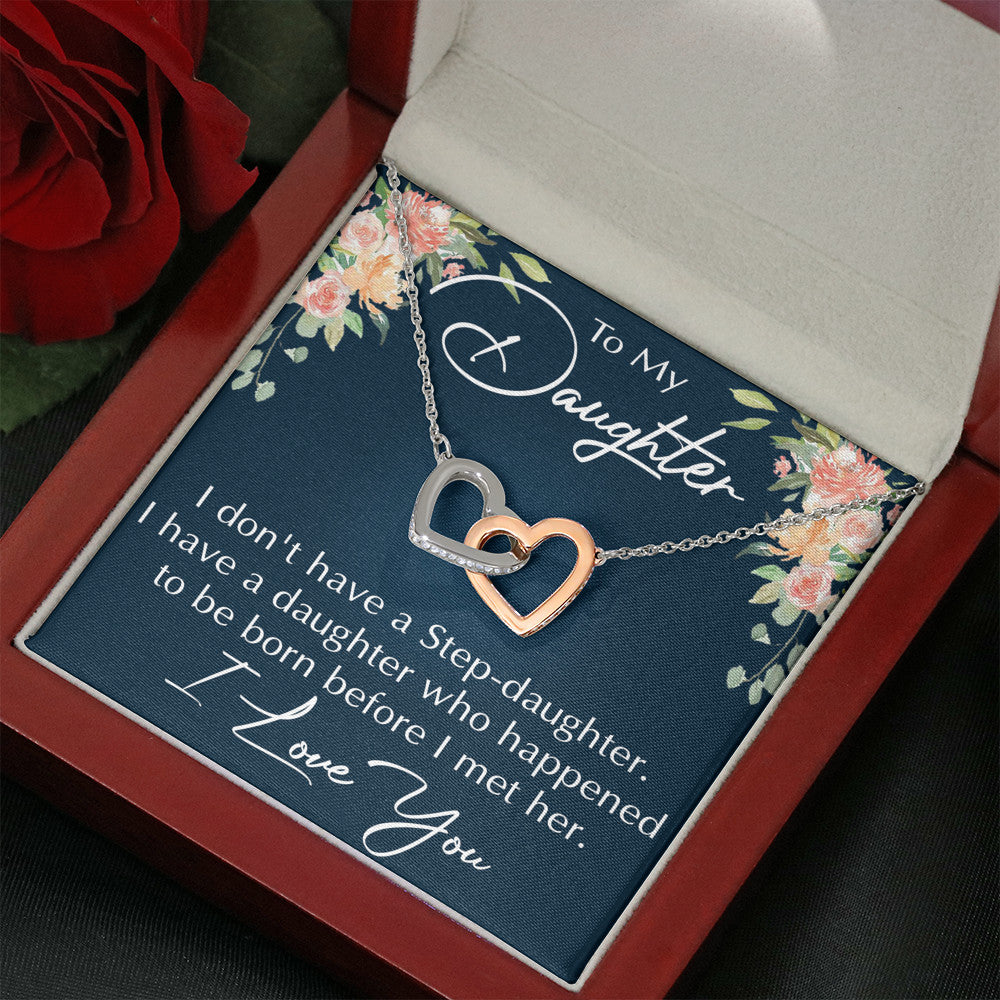 To My Step Daughter Gift - Interlock Heart Joined Necklace With Inspirational Message Card Gift for Stepdaughter