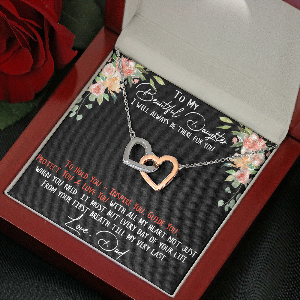 To My Daughter Love Gift - Interlock Heart Joined Necklace with Inspirational Message Card for Little Girl