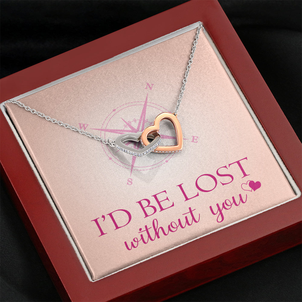 Valentine Gift Ideas - Interlock Double Heart Necklace with Novelty Inspiration Message Card For Women