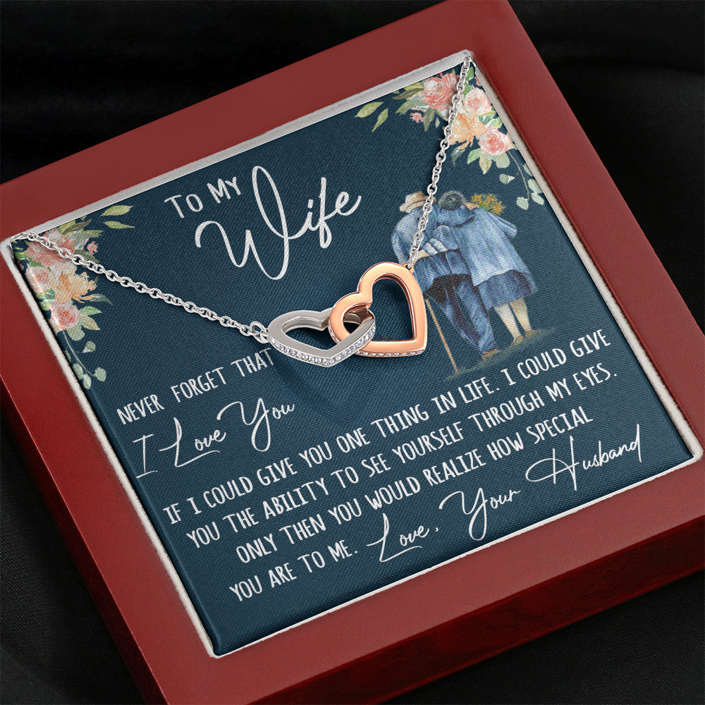 To My Wife Gift Interlock Heart Joined Necklace Sentimental Message Card Husband and Wife Gift