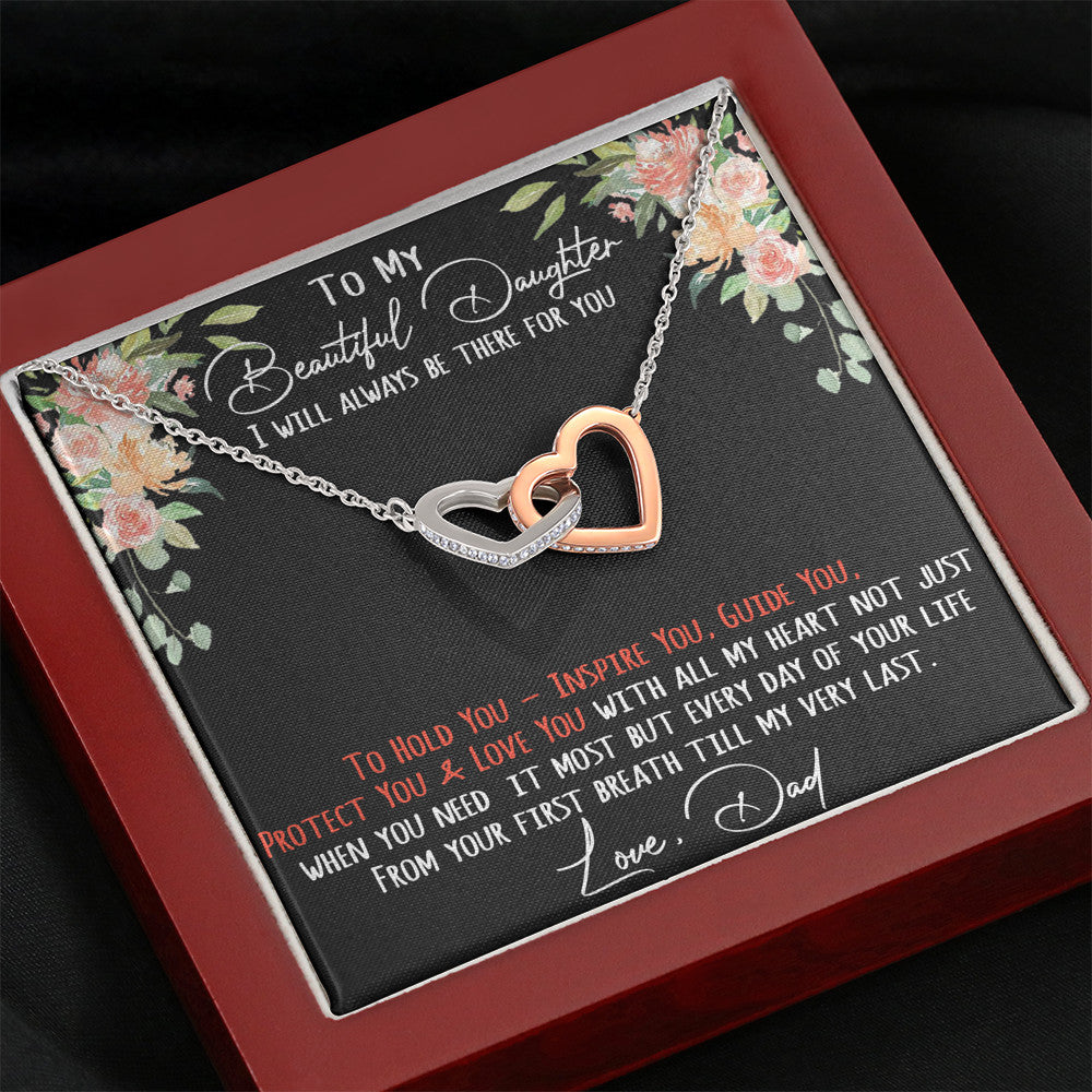 To My Daughter Love Gift - Interlock Heart Joined Necklace with Inspirational Message Card for Little Girl