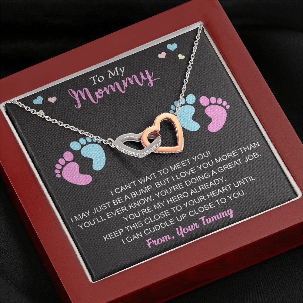 To My Mommy Interlock Heart Luxury Necklace Gift for New Mom, First Time Expectant Mom