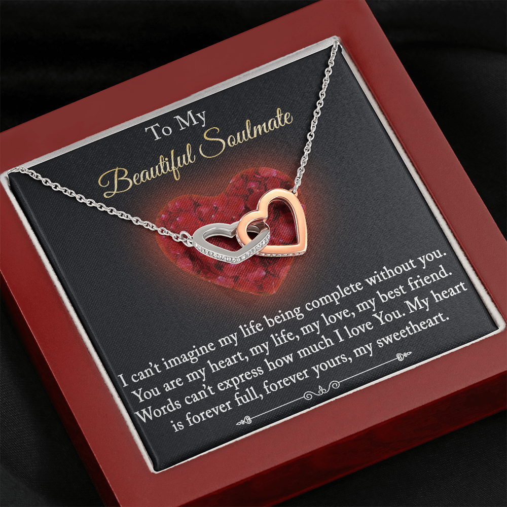 To My Beautiful Soulmate Gift - Beauty Love Heart  Interlock Necklace Bracelet with Inspirational Message Card