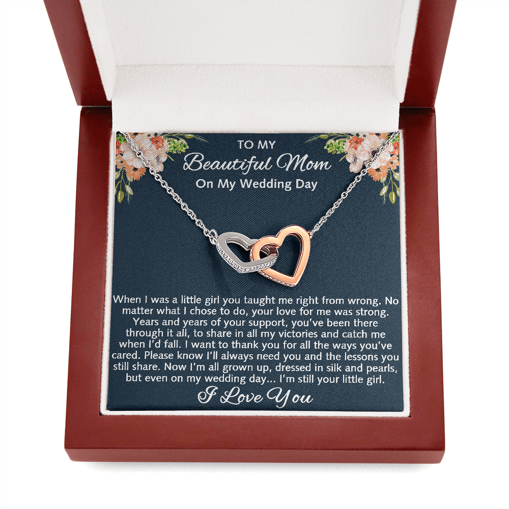 To My Beautiful Mom Interlock Double Heart Necklace, Mother Of The Bride Gift From Daughter, Bride