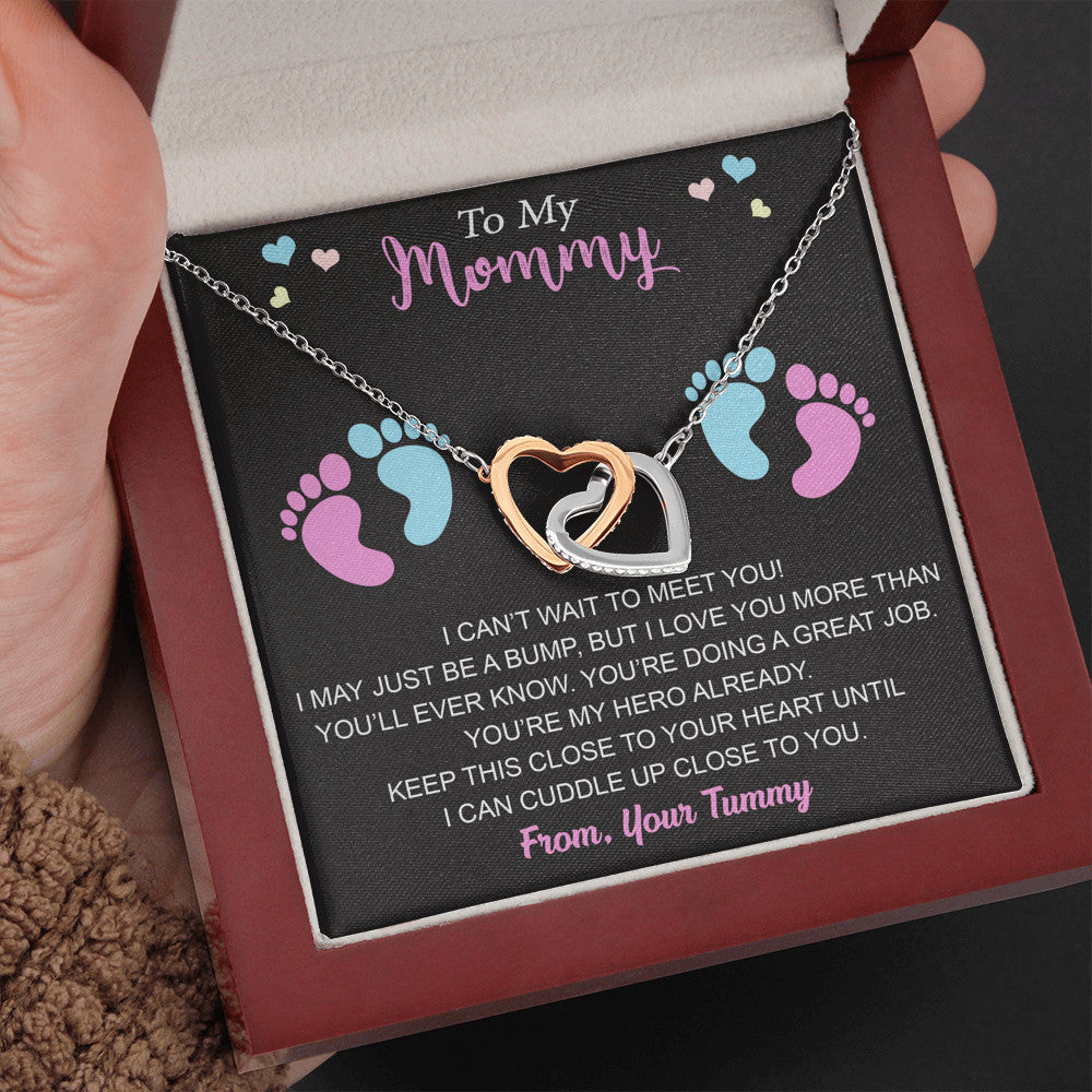 To My Mommy Interlock Heart Luxury Necklace Gift for New Mom, First Time Expectant Mom