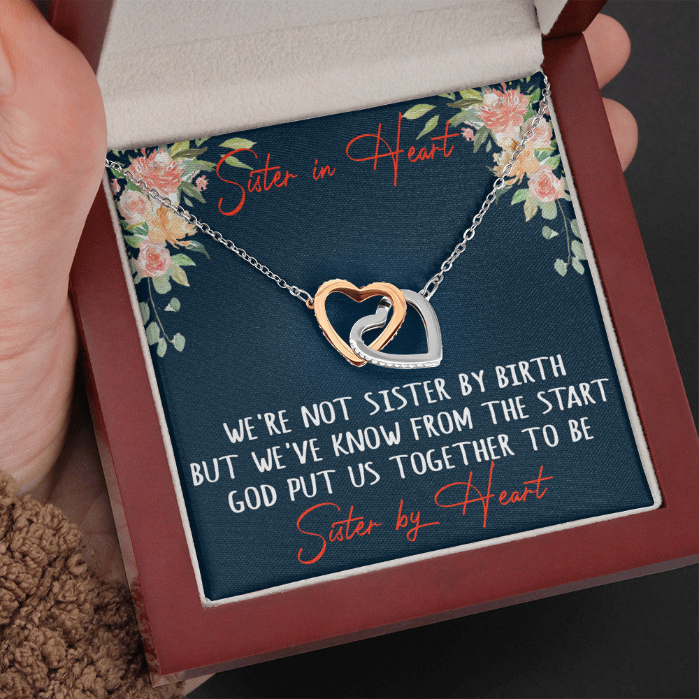Unbiological Sister Gift - Not Sisters By Birth Luxury Interlock Heart Joined Necklace - BFF Soul Sister Gifts for Women