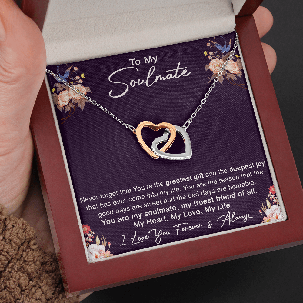 To My Soulmate Interlock Heart Necklace for Upcoming Birthday, Valentine, Wedding Dy