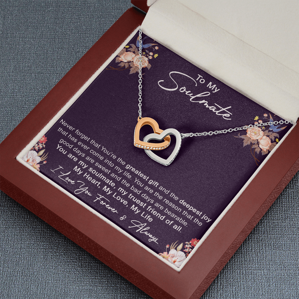 To My Soulmate Interlock Heart Necklace for Upcoming Birthday, Valentine, Wedding Dy