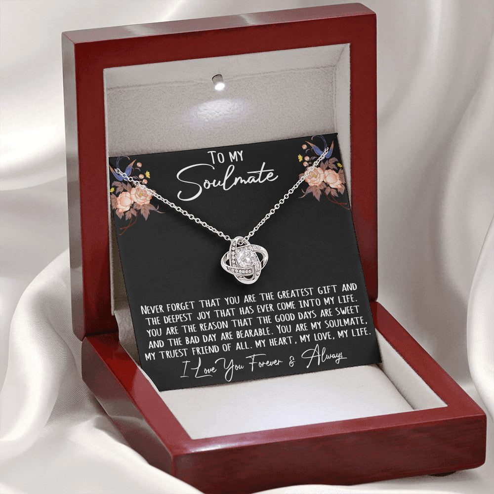 To My Soulmate Gift - Love Knot Luxury Necklace Chain With Inspirational Message Card, Love Wife Romantic Gift