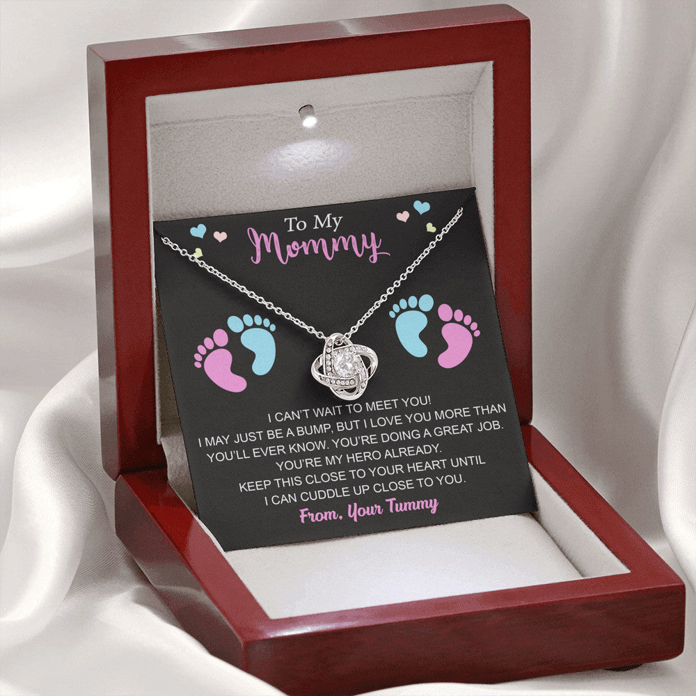 To My Mommy Luxury Love Knot Necklace Gift for New Mom, First Time Expectant Mom