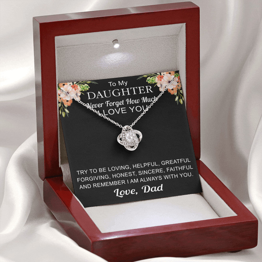 Great Gift For Daughter from Dad - Love Knot Necklace Chain with Inspirational Message Card