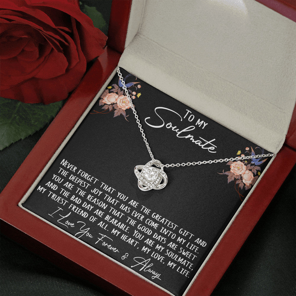 To My Soulmate Gift - Love Knot Luxury Necklace Chain With Inspirational Message Card, Love Wife Romantic Gift