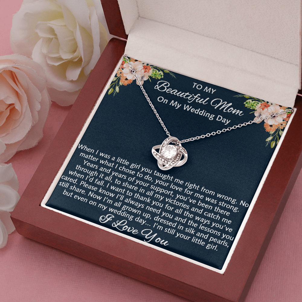 To My Beautiful Mom Gift - Love Knot Necklace, Mother Of The Bride Gift From Daughter, Bride