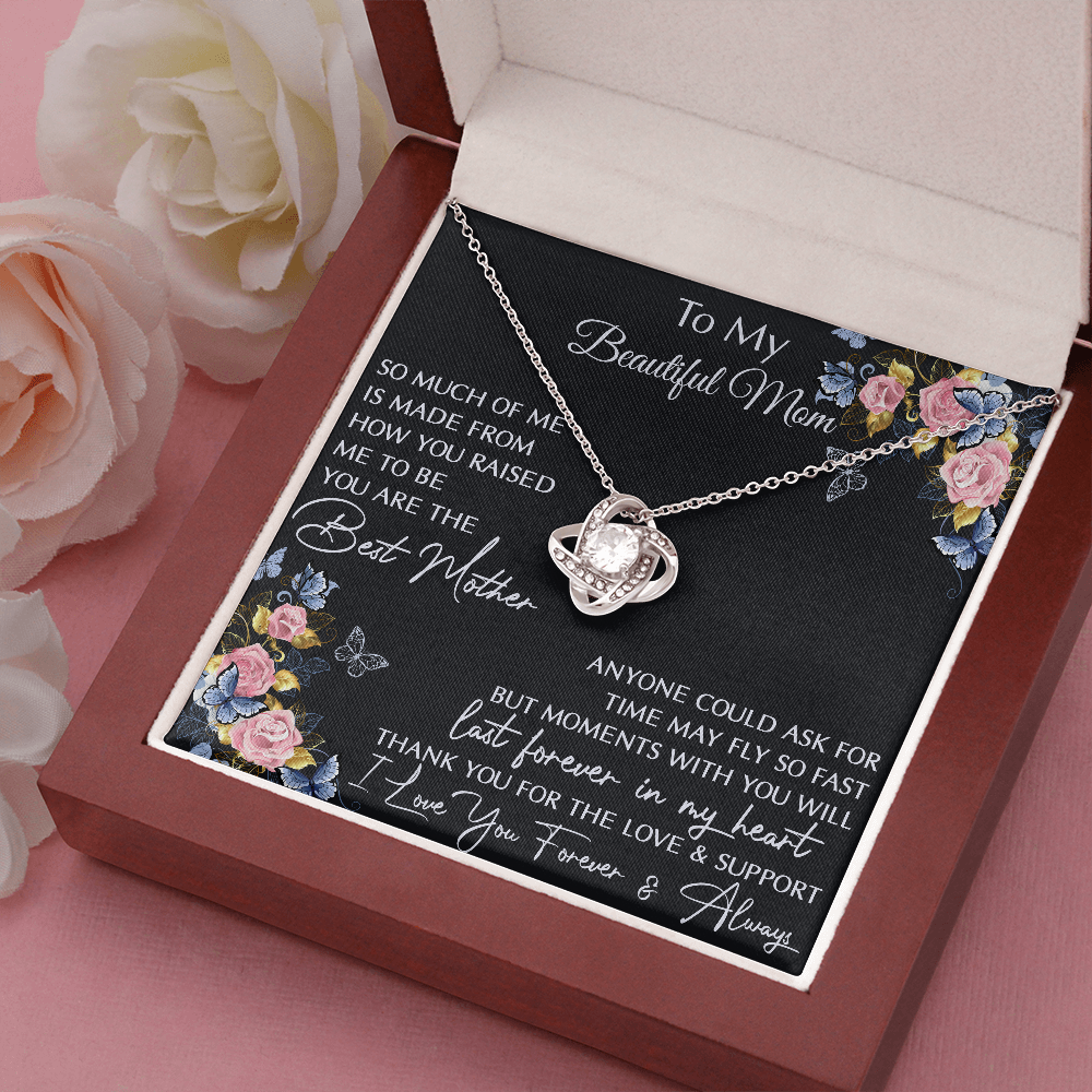 To The Beautiful Mother Birthday Gifts - Beauty Love Knot Necklace with Inspirational Message Card For Birthday, Wedding or Special Occasion