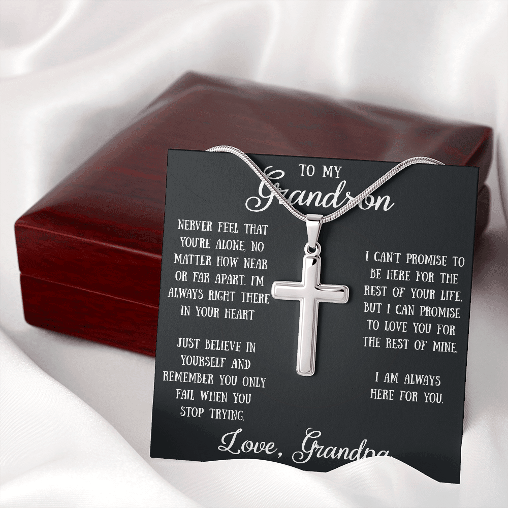To My Grandson Sentimental Gift Christian Cross Necklace Grandpa to Grandson Present
