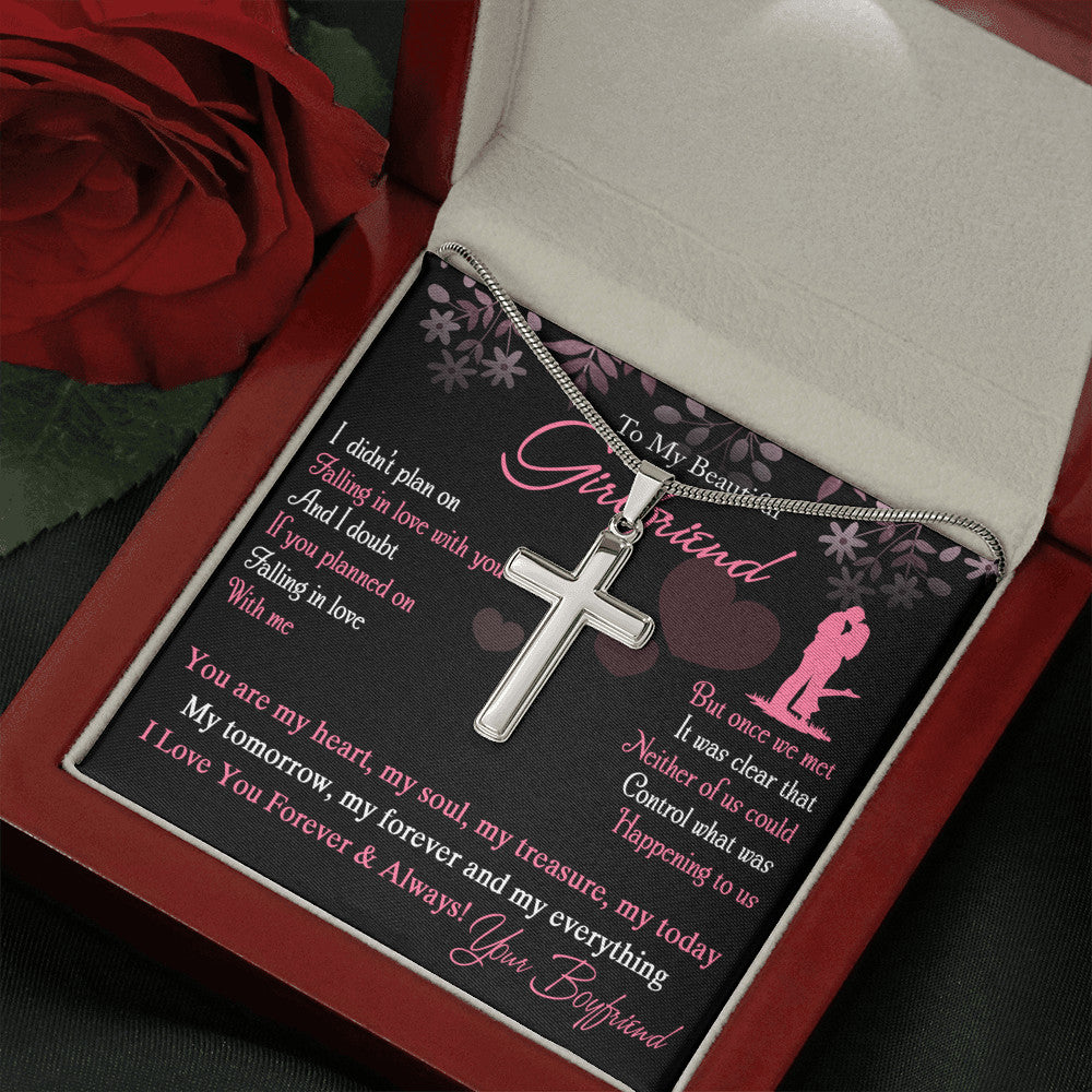 To My Girlfriend Love Gift - You Are My Heart, My Soul, Luxury Cross Necklace With Inspirational Message Card.