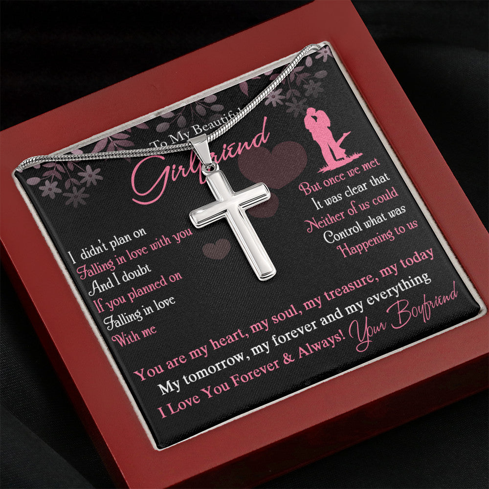 To My Girlfriend Love Gift - You Are My Heart, My Soul, Luxury Cross Necklace With Inspirational Message Card.