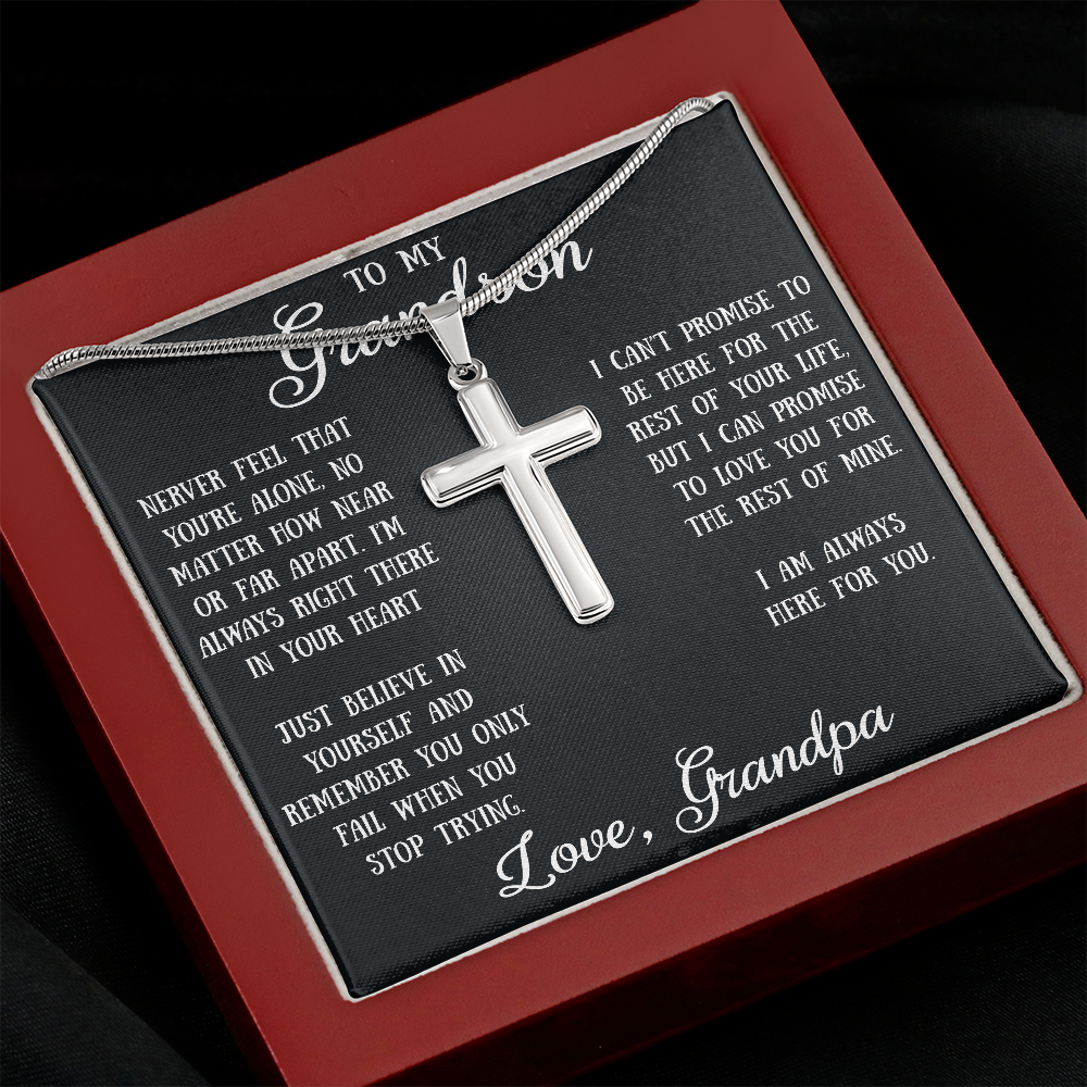 To My Grandson Sentimental Gift Christian Cross Necklace Grandpa to Grandson Present