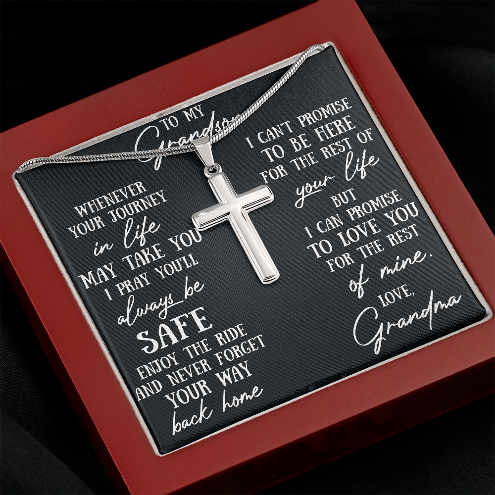 To My Grandson Sentimental Gift Christian Cross Necklace Grandpa to Grandson Present from Grandma