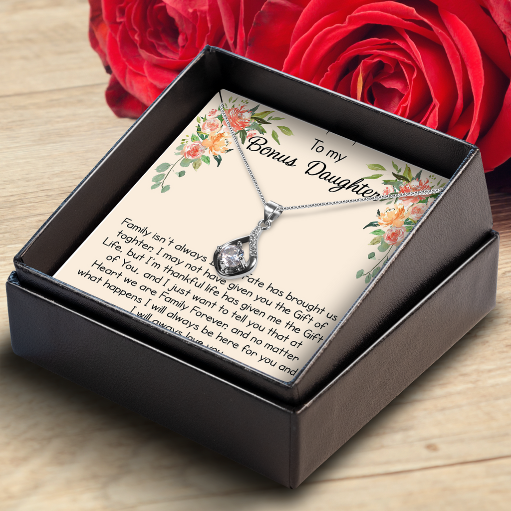 To My Bonus Daughter Love Gift Luxury Love Drop Necklace For Step Daughter