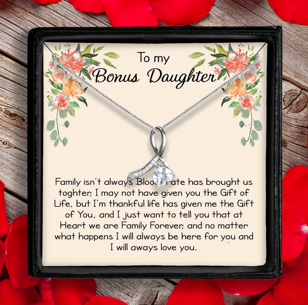 To My Bonus Daughter Love Gift Luxury Enchanting Ribbon Necklace For Step Daughter