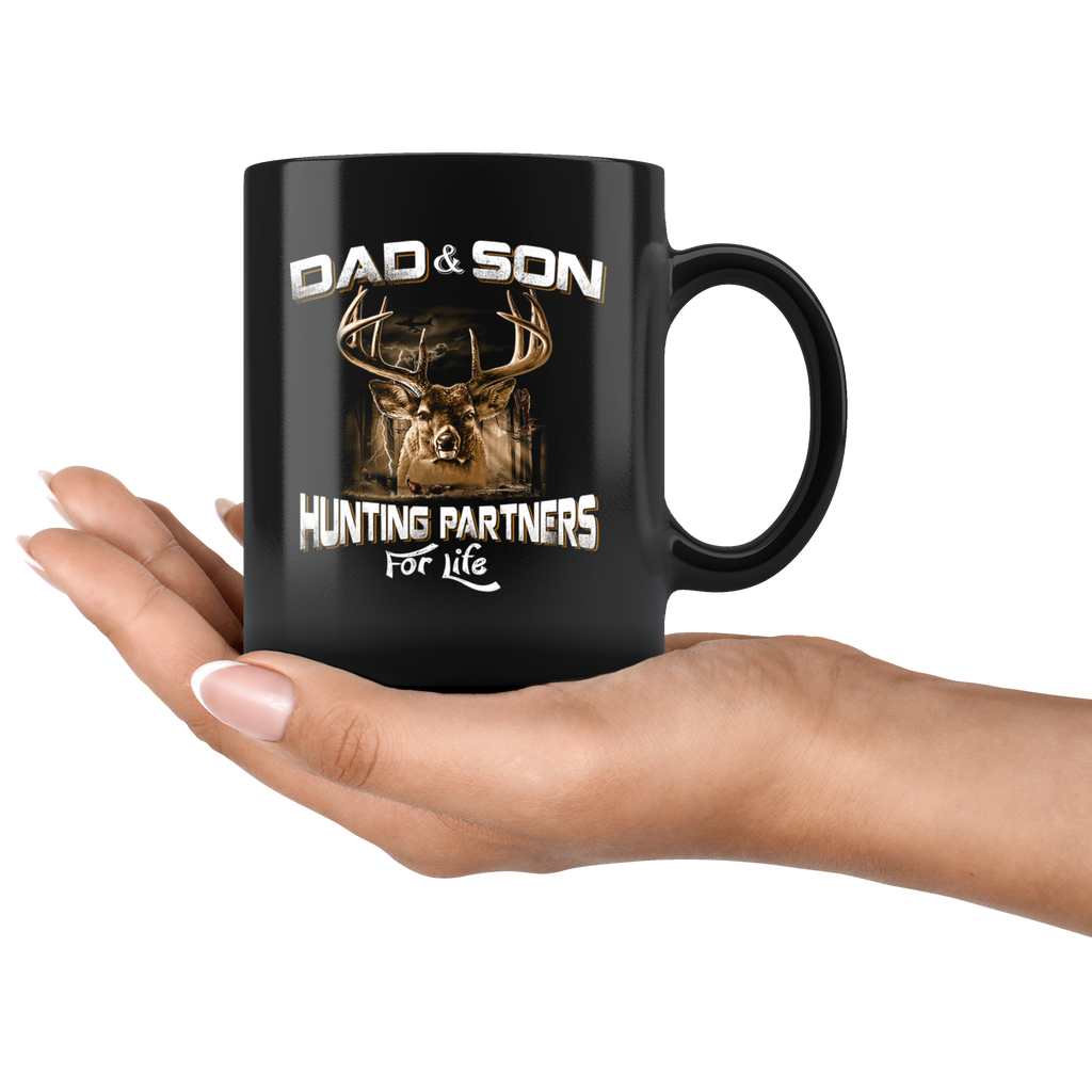 Hunter Gift Ideas - Dad and Son Hunting Partners For Life Coffee Mug Print - Large Novelty C-Shape Handle Tea Cup - Birthday Gift for Hunter Dad Mom Grandpa Men Sport Hunters Father's Day Veteran