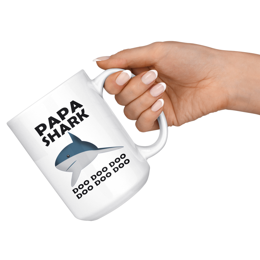 Papa Shark Doo Doo Doo Funny Fathers Day Present Unique Coffee Mug Gift For Dad Daddy