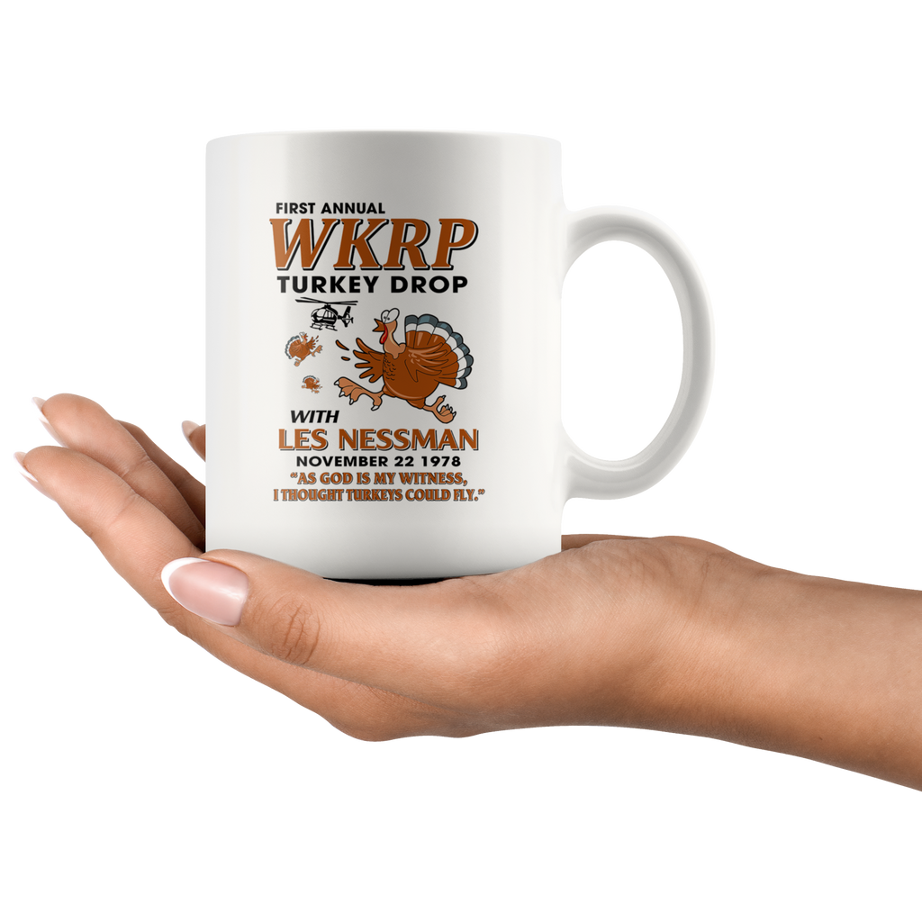 First Annual WKRP Turkey Drop Less Messman Happy Thanksgiving Funny Coffee Mugs 11oz Size