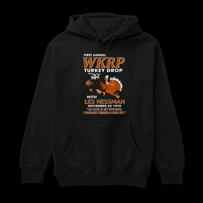 WKRP Turkey Drop with Les Nessman Funny T-shirt - Thanksgiving Day Hoodie Shirt(USPF-133530095691)