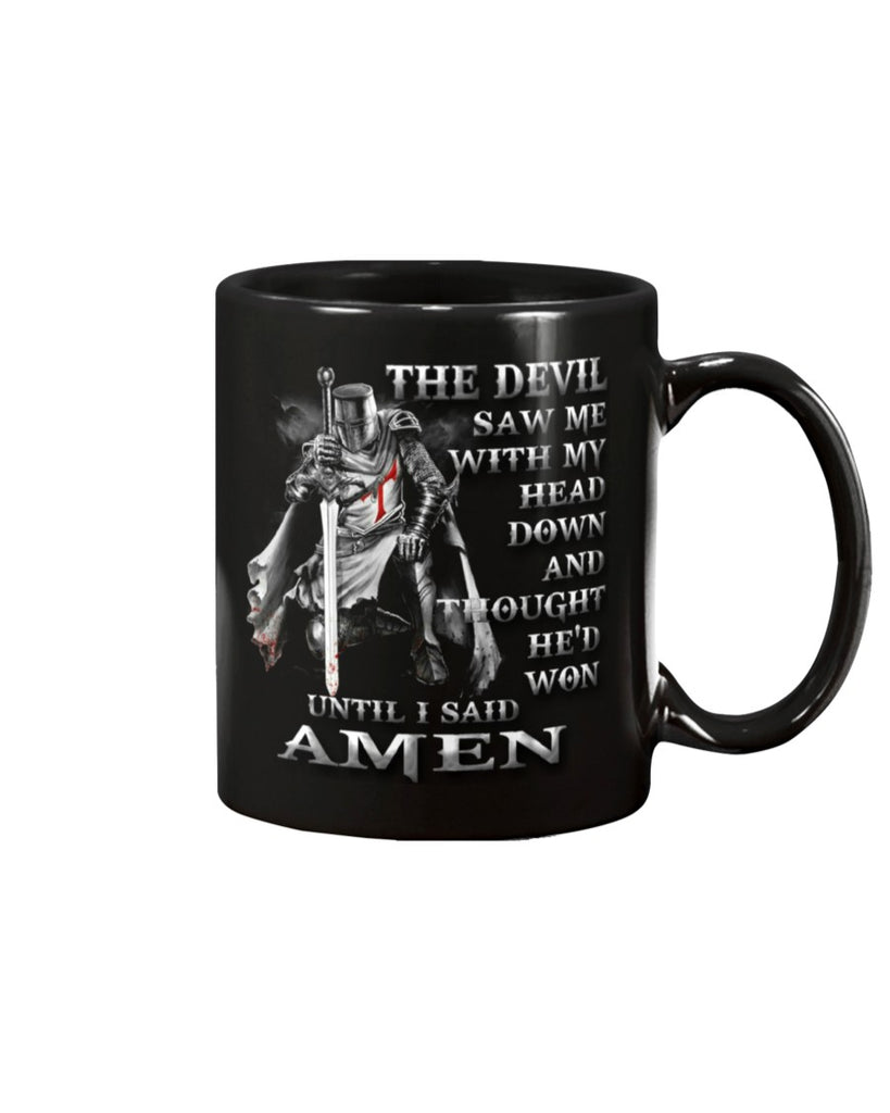 Warrior Templar Knight Coffee Mug Devil Saw Me My Head Down Amen Tea Cup for Men (133377465922)