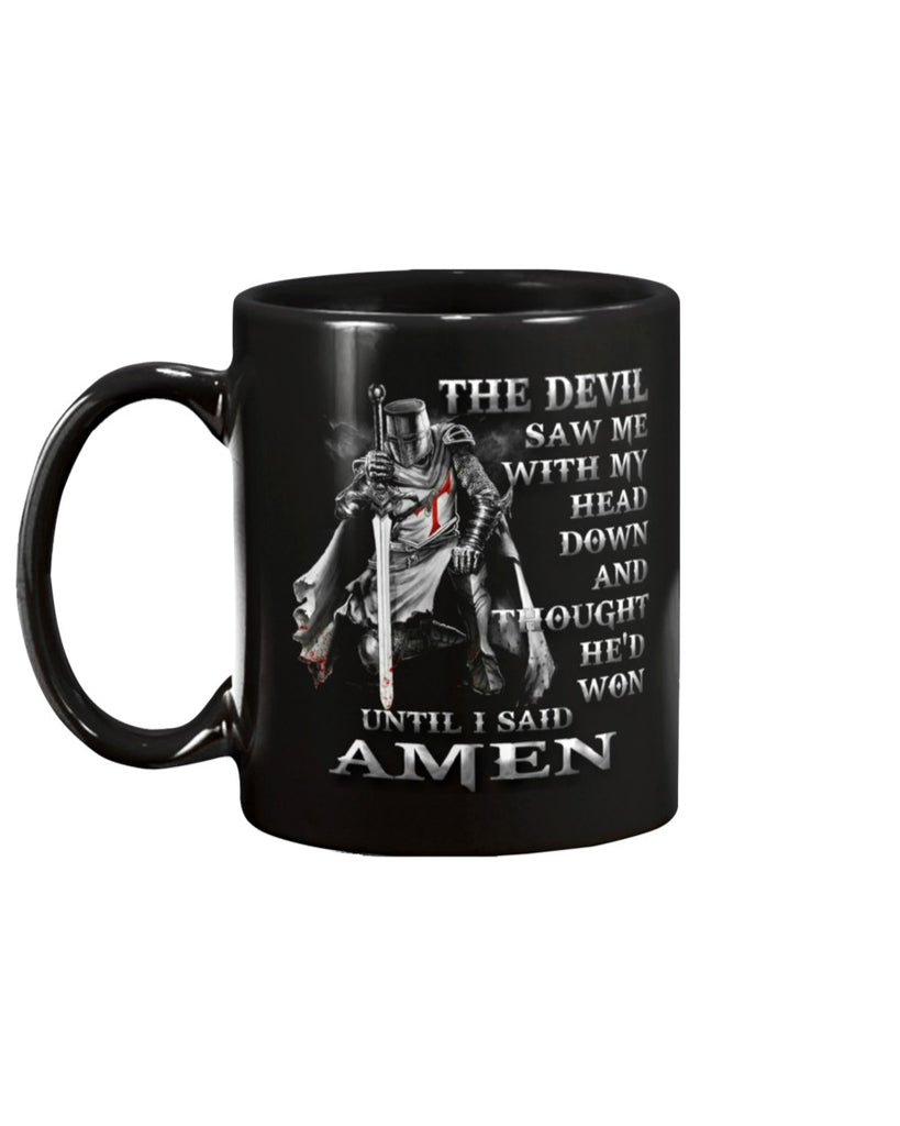 Warrior Templar Knight Coffee Mug Devil Saw Me My Head Down Amen Tea Cup for Men (133377465922)